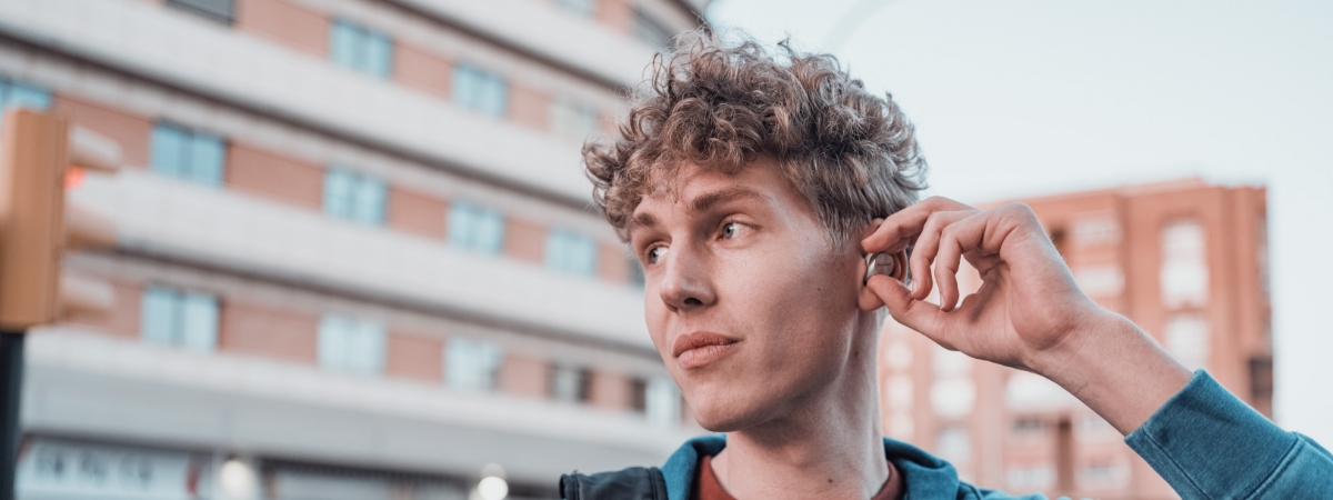 Male wearing earphones