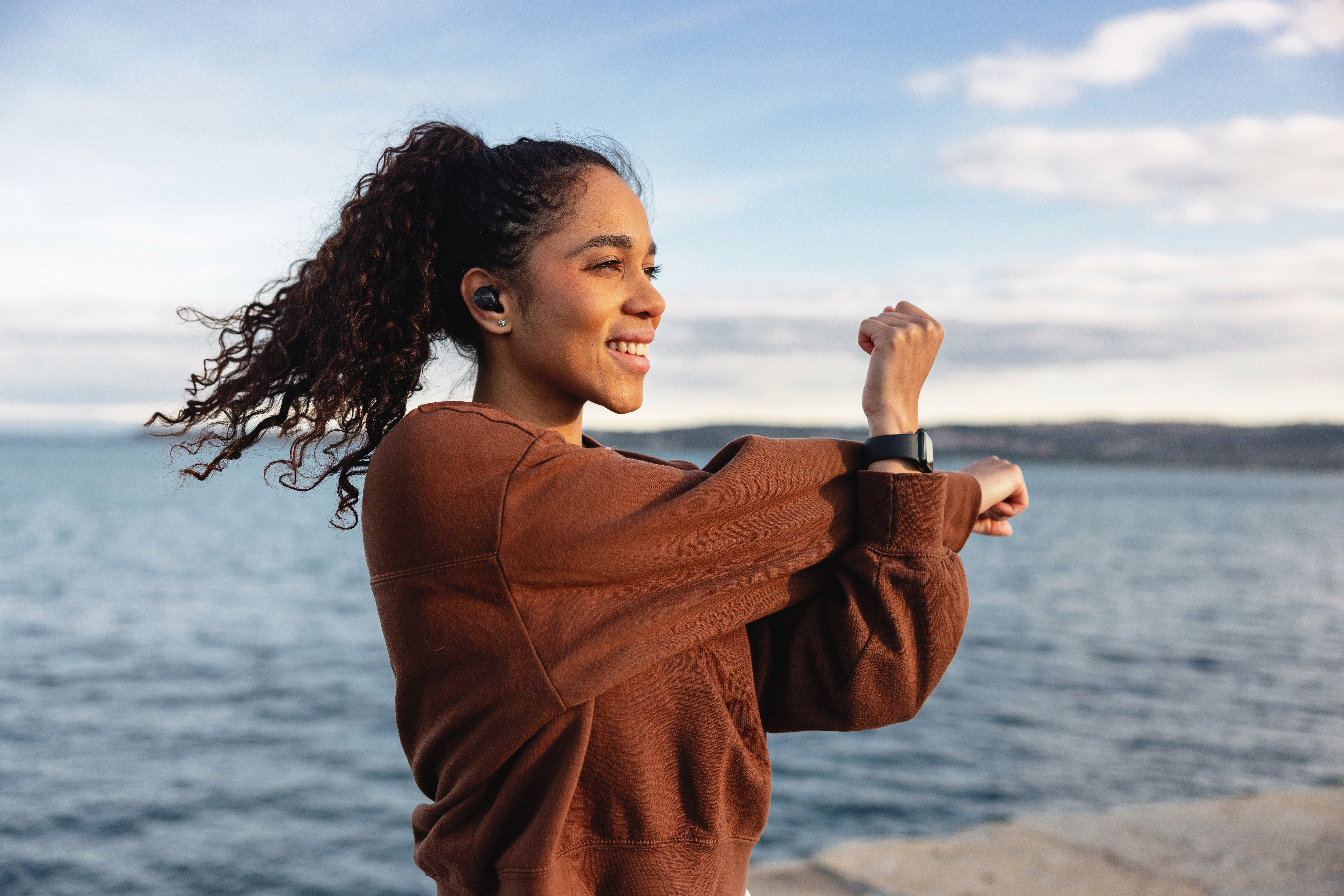 Female wearing earphones