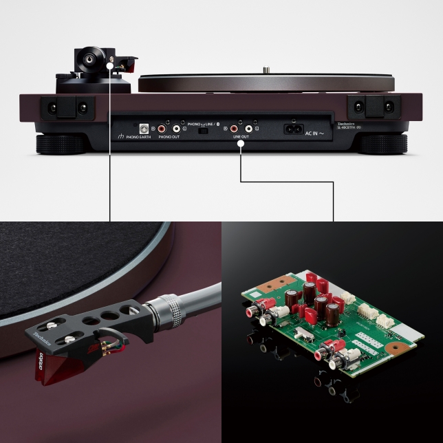 SL-40CBTFH Side View in the Upper Half, with the Cartridge at the Bottom Left and the PHONO Circuit at the Bottom Right.