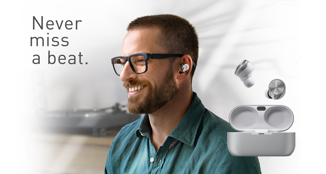 Conceito de marca dos auriculares verdadeiramente sem fios Technics – não perca nada